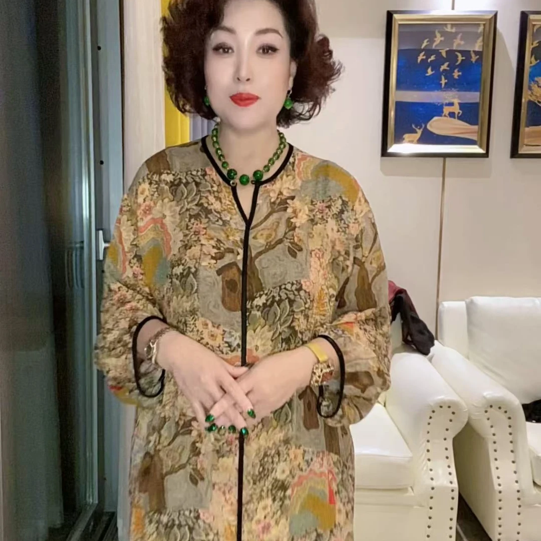 【敏敏家】文艺气质复古印花连衣裙2025春季新款高贵大气妈妈装