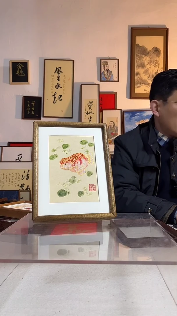 国画书法作品手写手绘8寸   实木榫卯