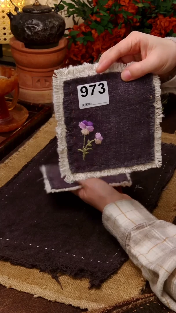 硫*Cici手作刺子绣柿染壶垫杯973