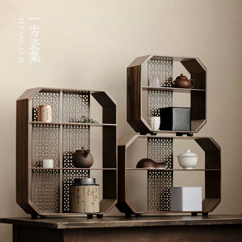 中式博古架茶室桌面创意收纳架家用复古多层置物架竹制收纳架