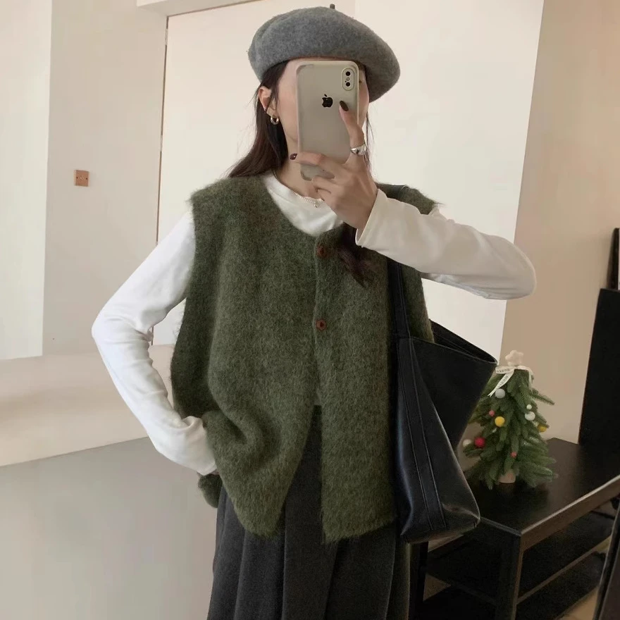 宽松百搭马夹文艺复古港风秋冬针织马甲毛衣女