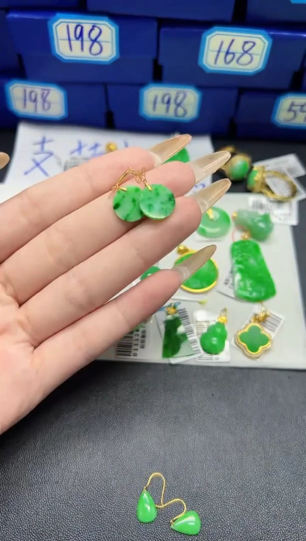 【闪购商品】翡翠耳饰18K金镶嵌Y缅料A货/支持复检/一件