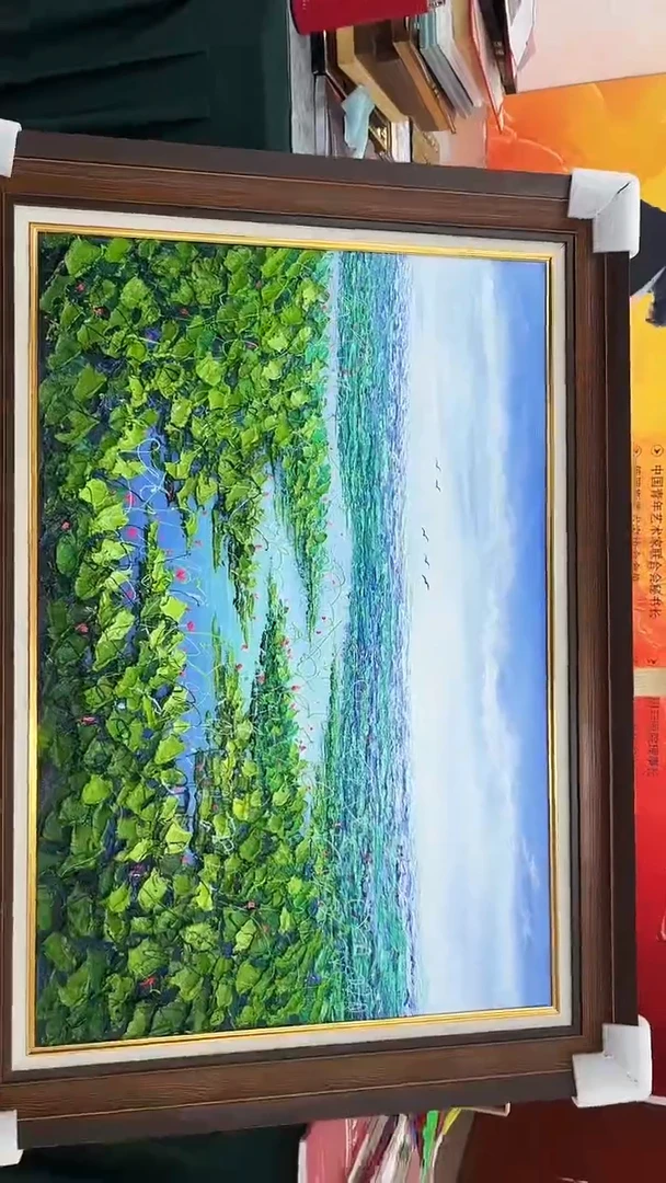 油画梁静-60x90-荷塘-带框