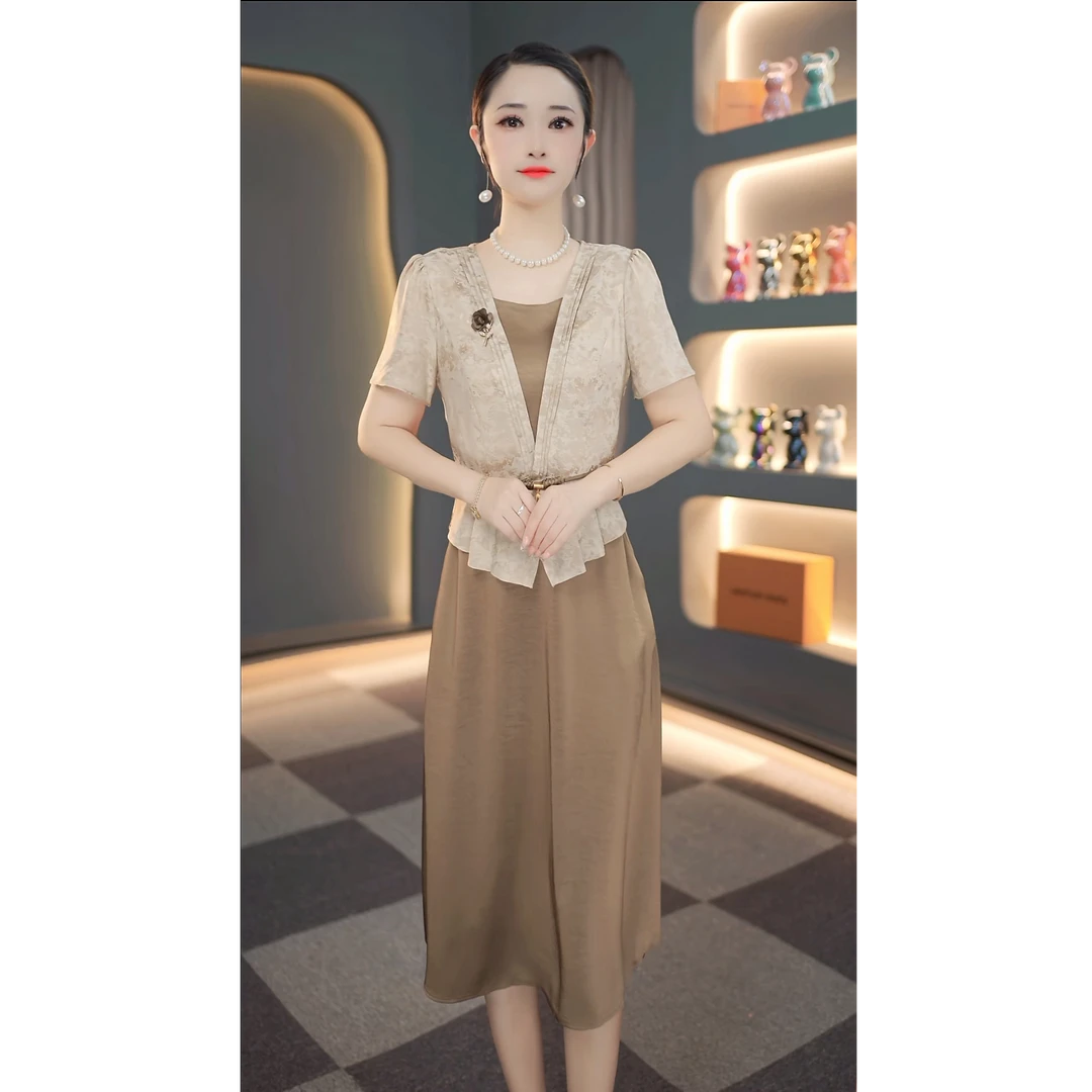 夏季上新高档气质时尚假两件连衣裙贵妇女神遮肉显瘦裙子LYQ-WML