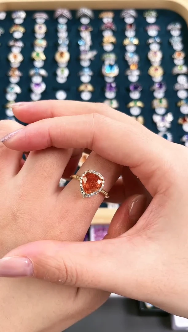 银S925镶嵌戒指石榴石（芬达石）n23