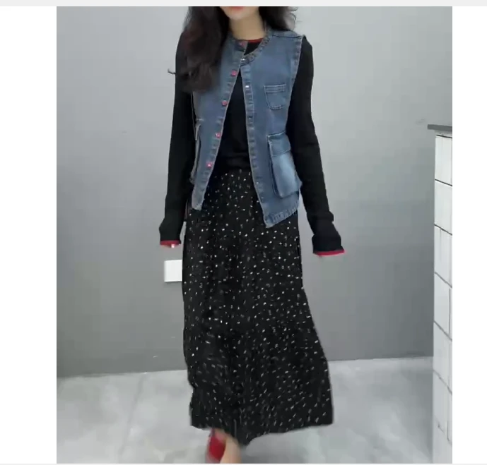 2025春季新款网红同款洋气气质韩版潮流牛仔马甲裙子女xi