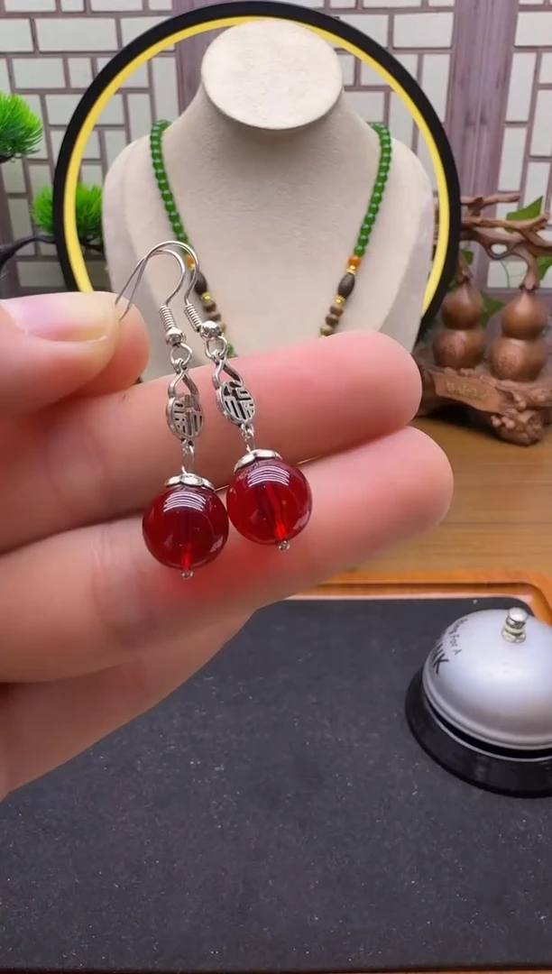 蜜蜡银S925镶嵌耳饰E17