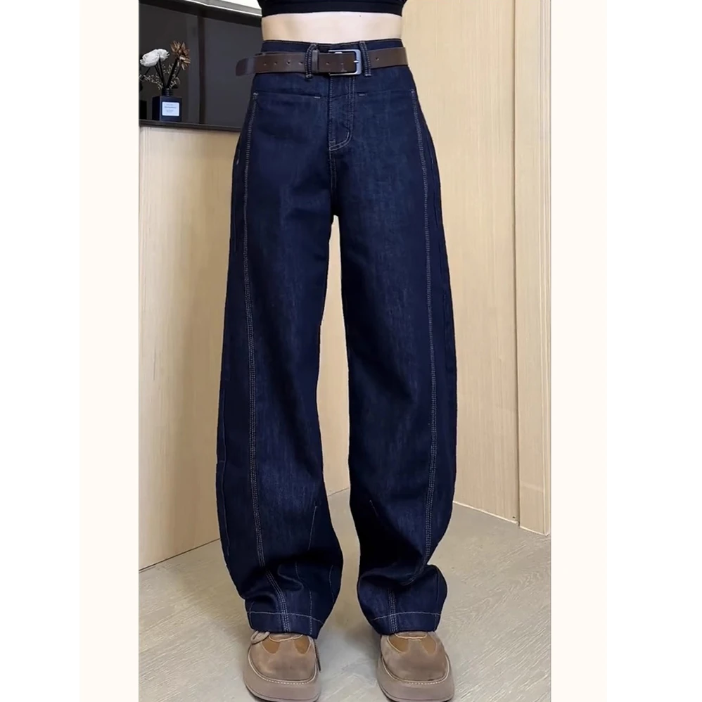 窄版复古显瘦牛仔裤女春新款梨形身材胖mm高腰宽松弯刀百搭阔腿裤