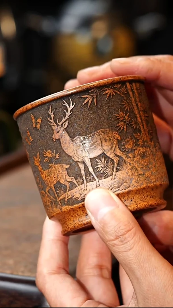 茶杯紫砂双鹿主人杯