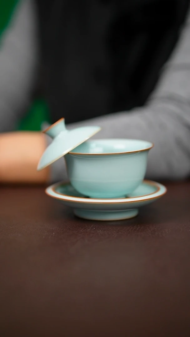 天青小元宝悬停盖碗不完美简装