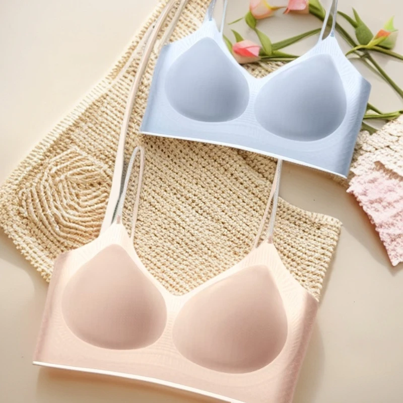 清香丝滑冰丝无痕文胸大显小的无感透气一片式美背背心运动内搭