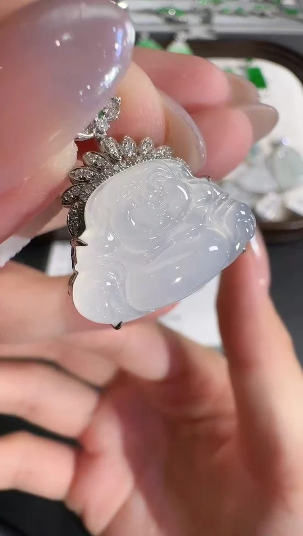 吊坠(不含链)18K金镶嵌翡翠【源头工厂】钻石镶嵌