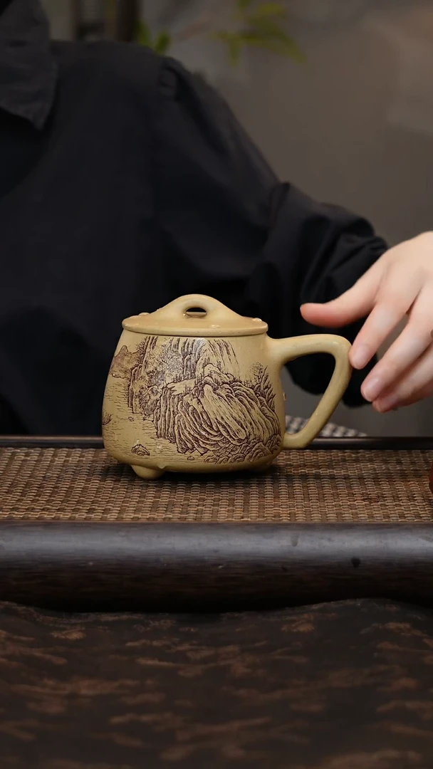 茶杯紫砂本绿夜游盖杯