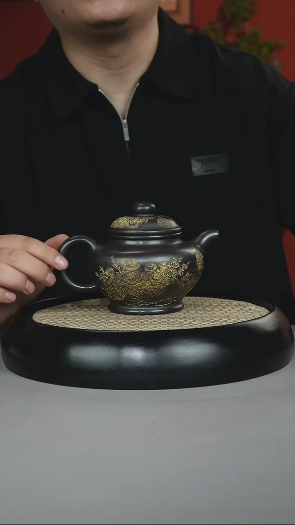 茶壶紫砂石黄 掇只 描金
