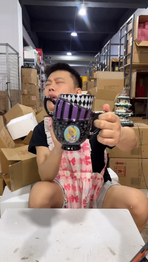 瓷片黑紫叠叠杯 陶瓷材质