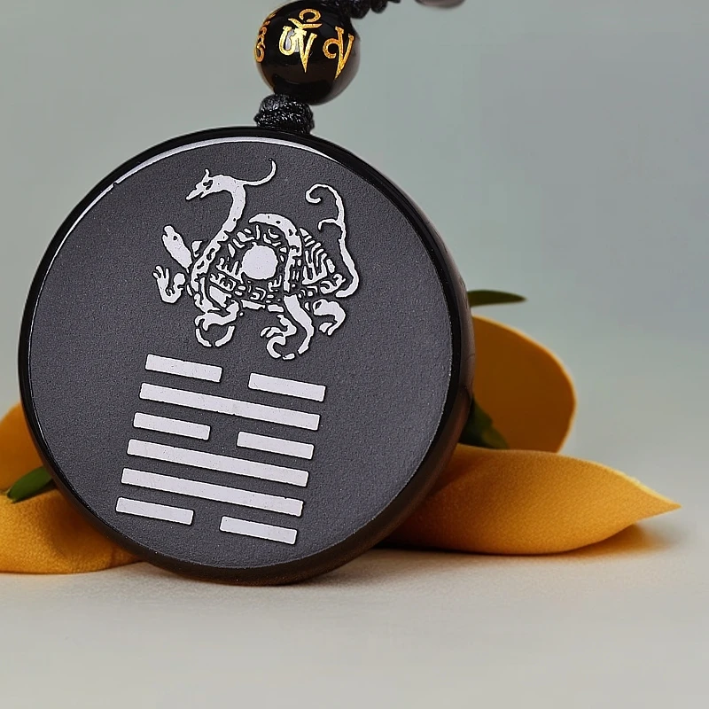 项坠天然黑色黑曜石玄武吊坠饰品黑耀石项链钥匙扣挂件男女款男士