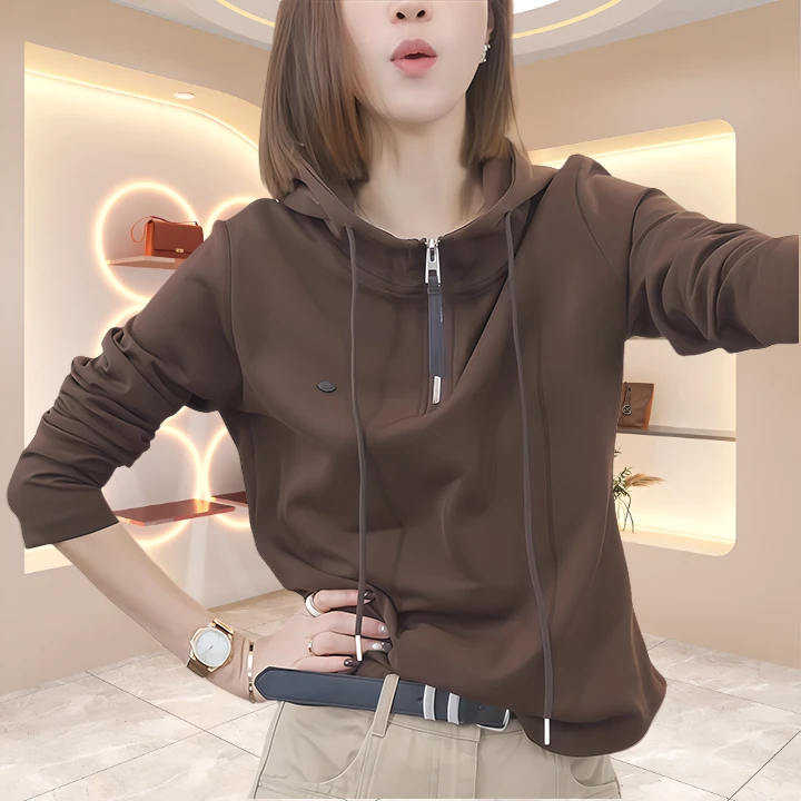 秋冬季新款休闲宽松百搭休闲T恤痞帅炸街风女装时尚连帽上衣帽衫
