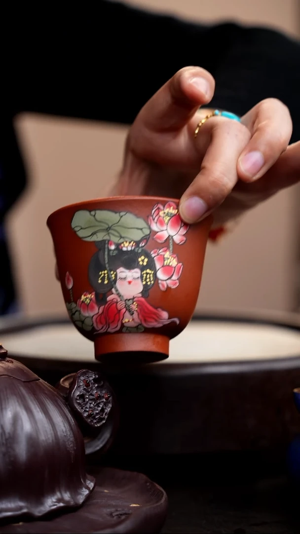 茶壶紫砂 朱泥铃铛杯唐美人河海