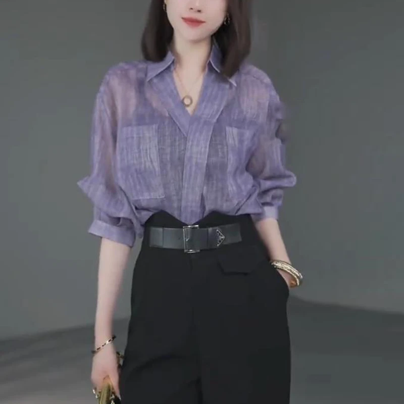2025夏季通勤百搭简约宽松雪纺衬衫法式时尚气质轻奢高级感衬衣女