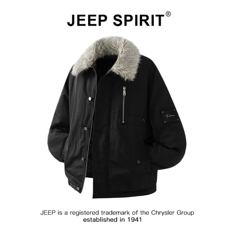 JEEPSPIRIT吉普美式可拆卸毛领猎装棉衣外套男冬季工装休闲夹克