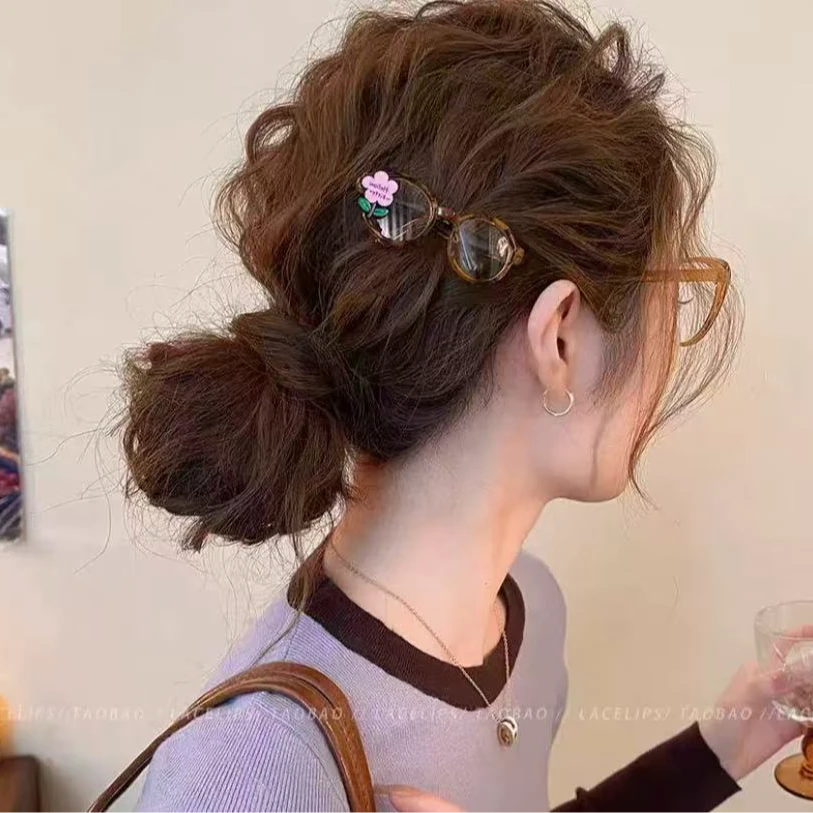 时髦必入!韩系粉色小花卡通眼镜发夹甜美刘海侧边夹2025新款发卡