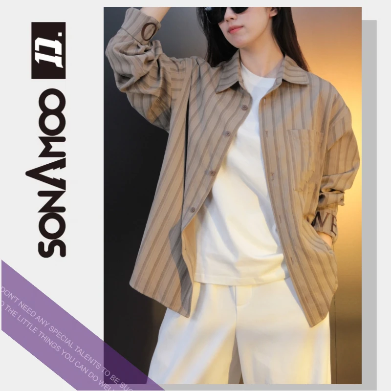 【大璇专属清货福利】竖纹袖口字母花型刺绣时尚长袖衬衫外套D13325