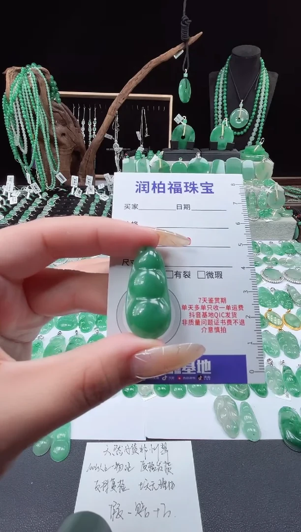 吊坠(赠链)未镶嵌石英质玉（非洲翠）28.120豆子