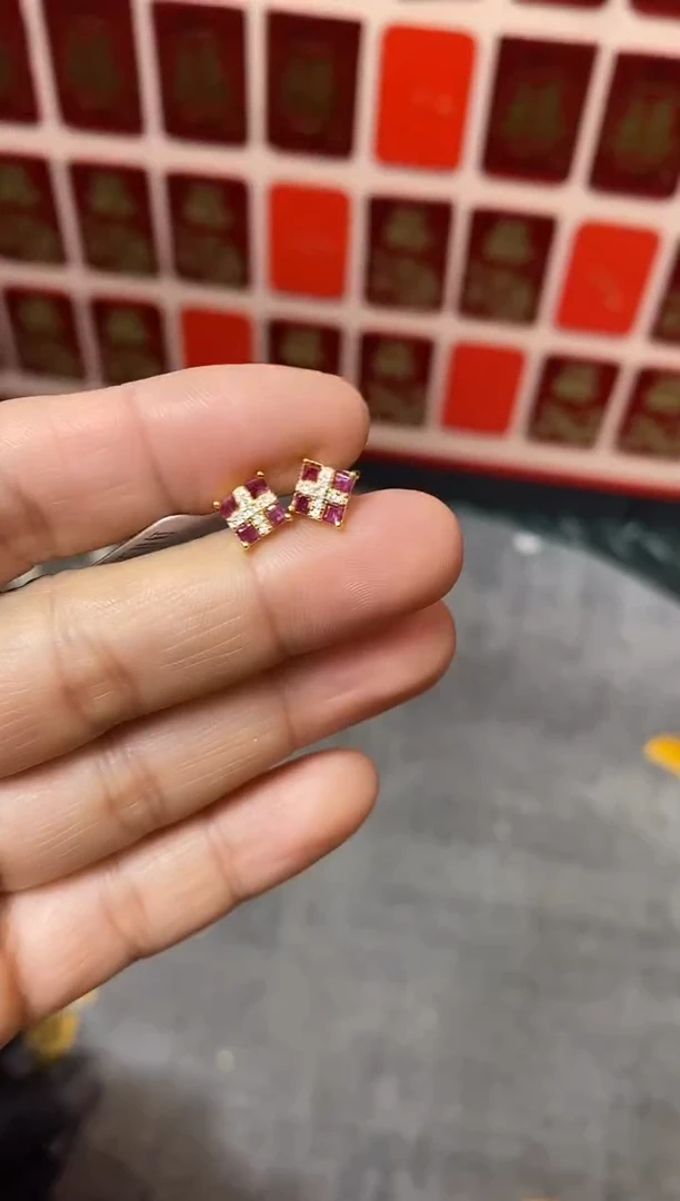 银S925镶嵌耳饰红宝石红宝石耳饰