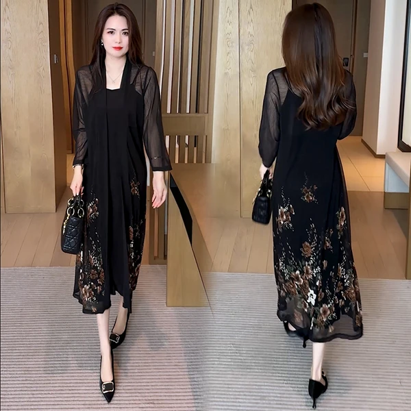 上衣中长款防晒衬衫显瘦时尚套装裙子长袖时尚大码洋气女装122