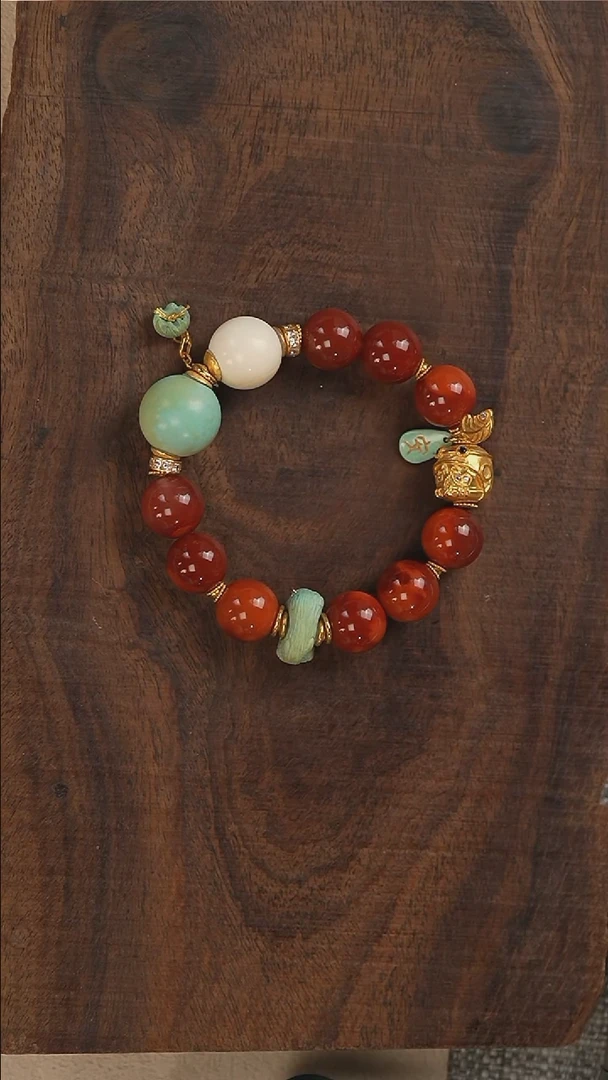 南红玛瑙手串18K金镶嵌你****了A5468-定制