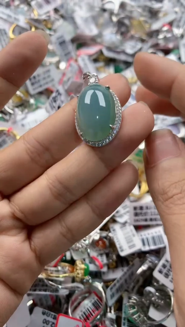 银S925镶嵌戒指翡翠10     6