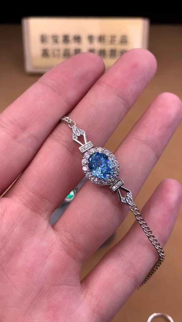 银S925镶嵌手链海蓝宝石2222