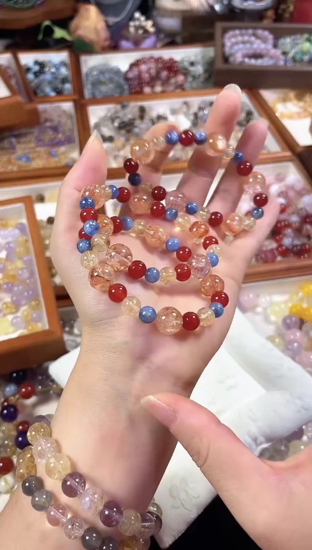 未镶嵌手串水晶敦煌】闪灵黄胶花蓝晶石红玛瑙手串多样发一