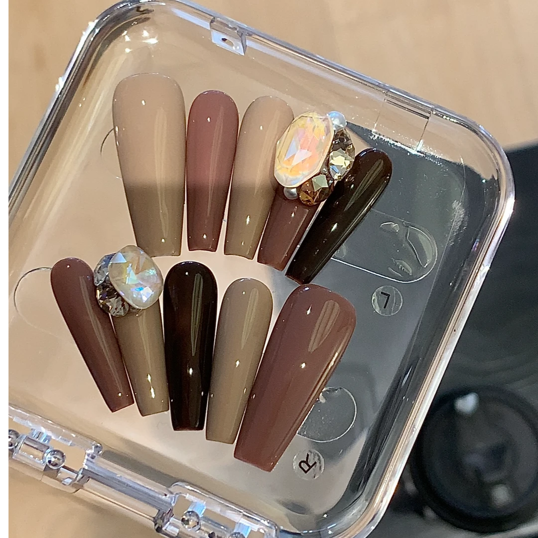 【Molin美甲】棕咖 秋冬新年款纯手工原创施华洛华子穿戴甲