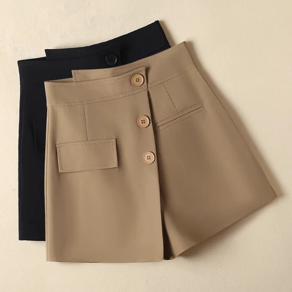 拉夏贝尔时尚西装裙裤女2025夏季新款高腰百搭设计感阔腿A字短裤