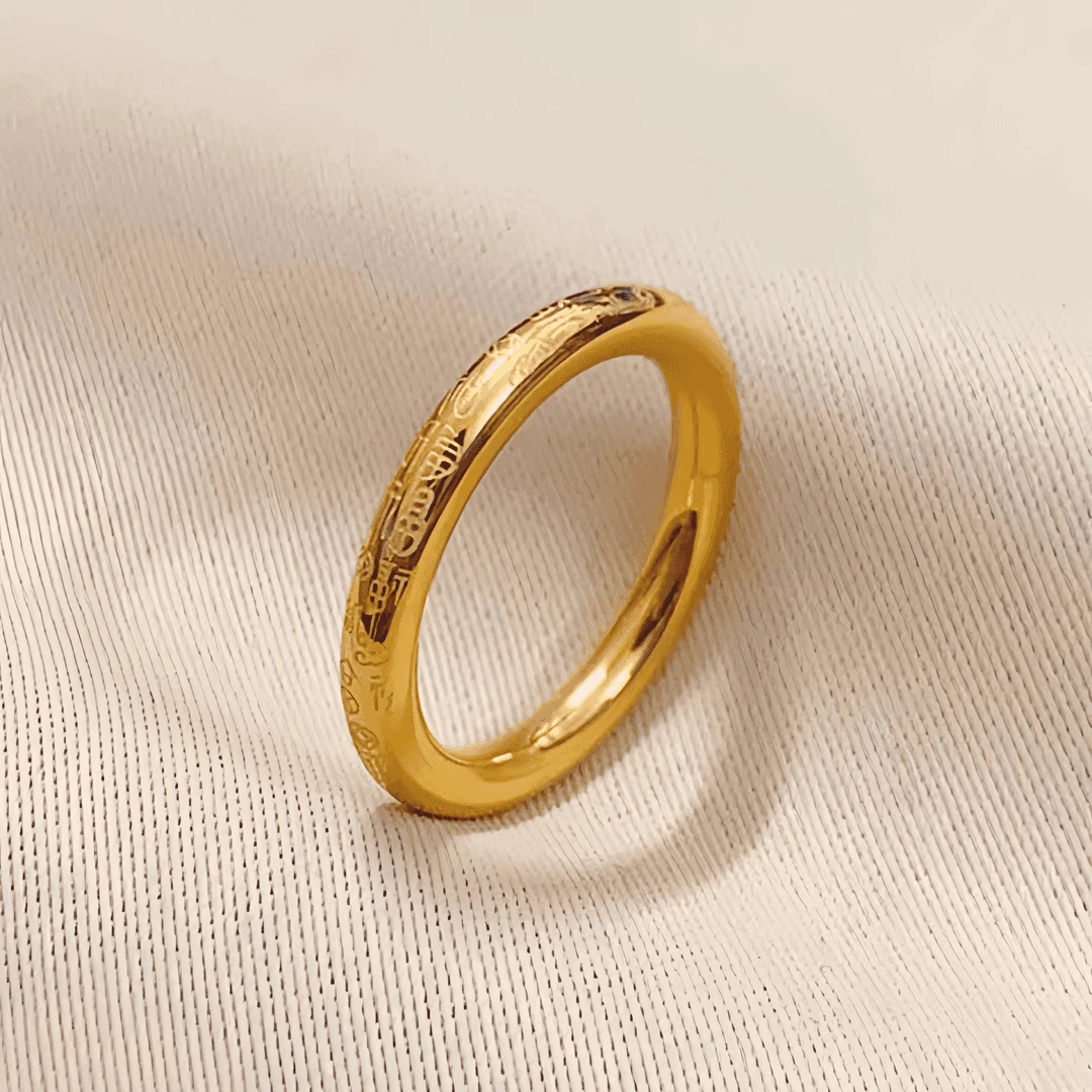 钛钢戒指 哪吒国风万福指环时尚气质百搭尾戒轻奢情侣素金色戒指