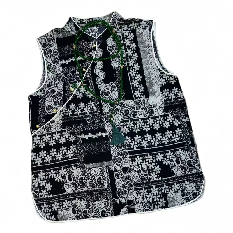 马甲印花夏季中秋中国风无袖休闲印花复古通勤新中式重工女士