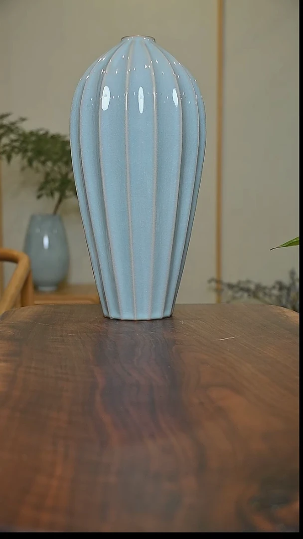 多福瓶 天青 微瑕 朱家汝窑款