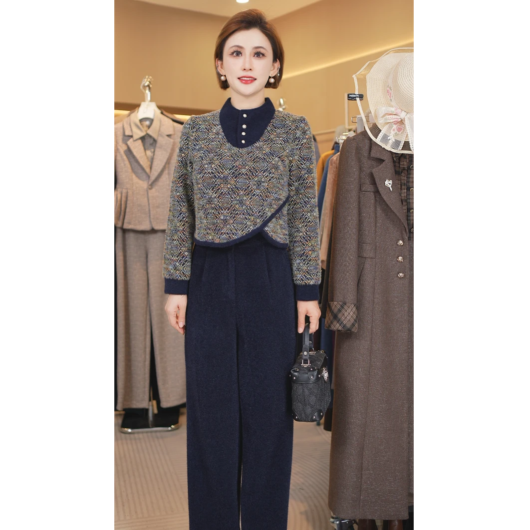 W8136小香风套装女2025新款秋冬时髦洋气高级感贵夫人两件套裤