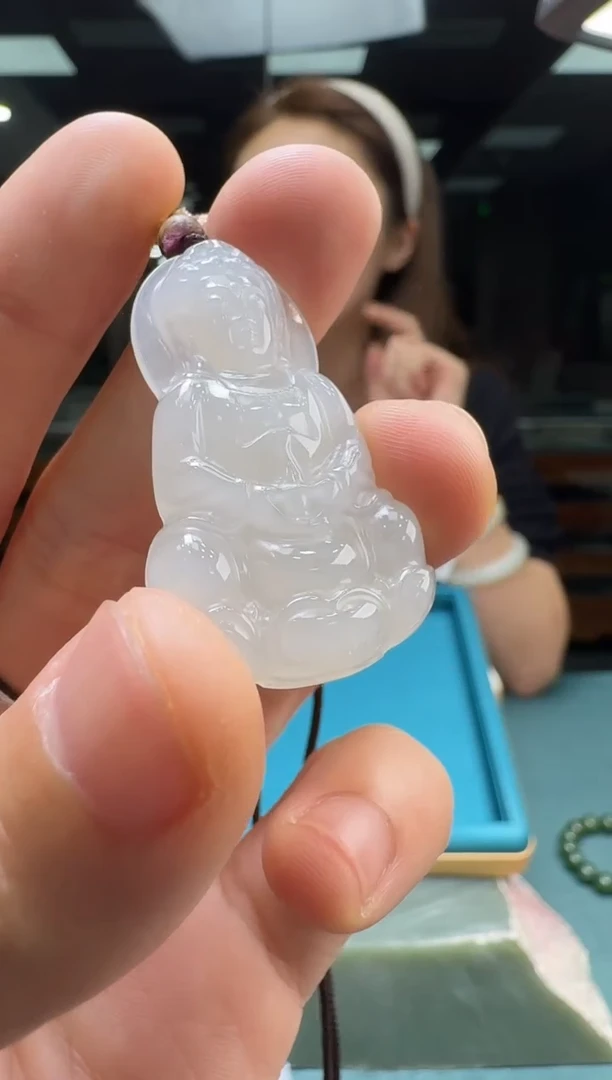 颈饰未镶嵌和田玉和田玉高冰白 观音/配绳/约27*46mm