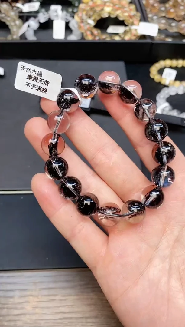 【闪购商品】水晶手链未镶嵌b58 黑闪灵12mm