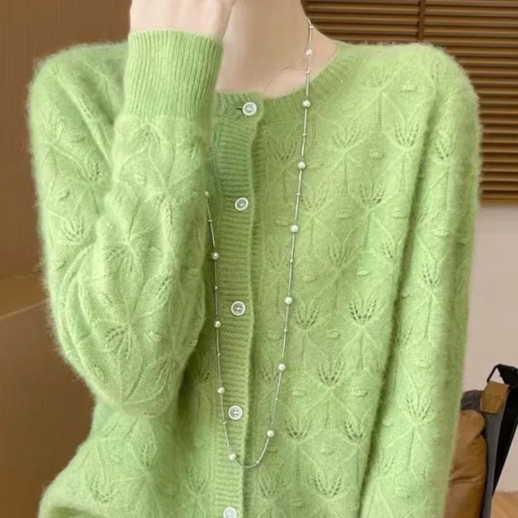 2025秋冬新款100百搭休闲羊毛衫打底开衫镂空宽松显瘦长袖毛衣