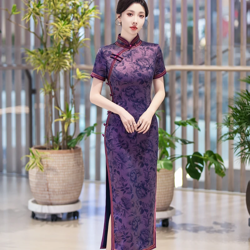 5563气质优雅中长款复古夏季显瘦中式重工旗袍时尚中国风