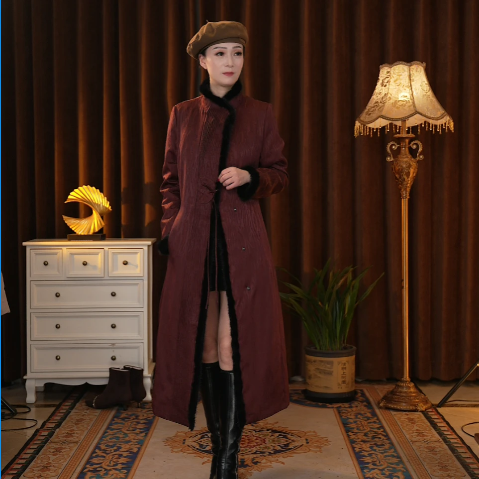 【涵夫人-鹅绒服】2025新款香云纱羽绒服女冬季水貂毛中老年妈妈装