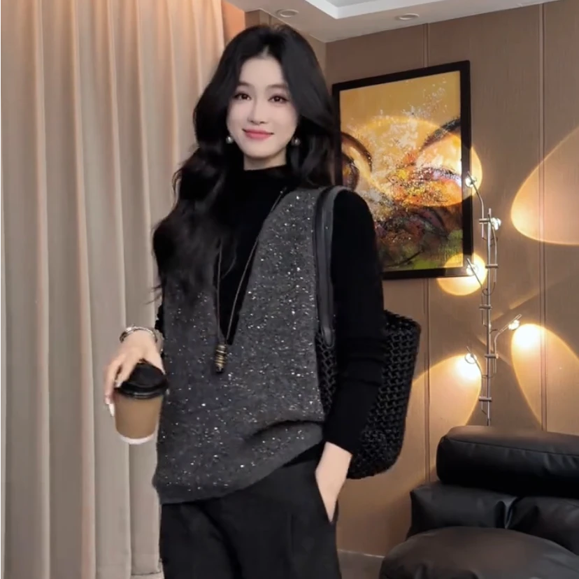 爆款正品春装V领针织马甲外套女宽松显瘦叠穿衬衣无袖背心上衣