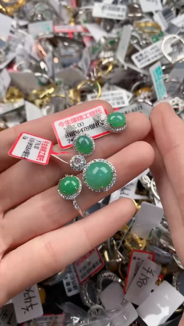 银S925镶嵌戒指翡翠5555-----1