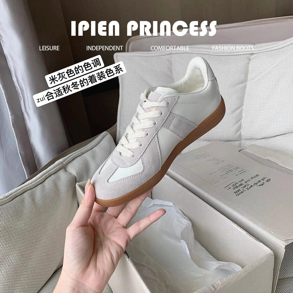 真皮德训女鞋厚底增高小白鞋2025秋冬新款小众潮牌舒适百搭休闲鞋