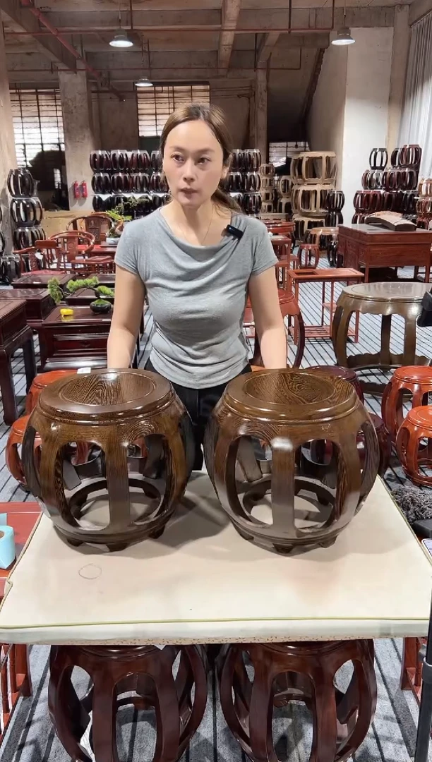 鸡翅木类端景台29国标鸡翅木小号鼓凳一对不退不换