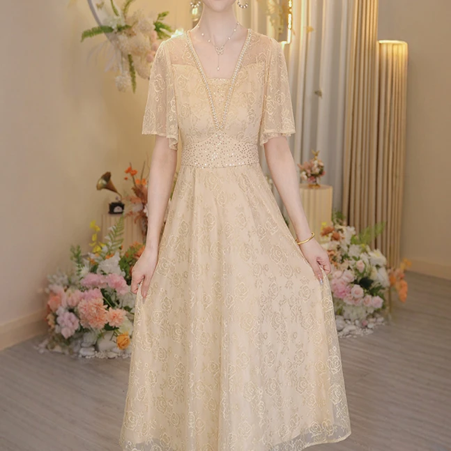 2025年夏季新款香槟色轻奢气质高贵连衣裙OHDRI04162