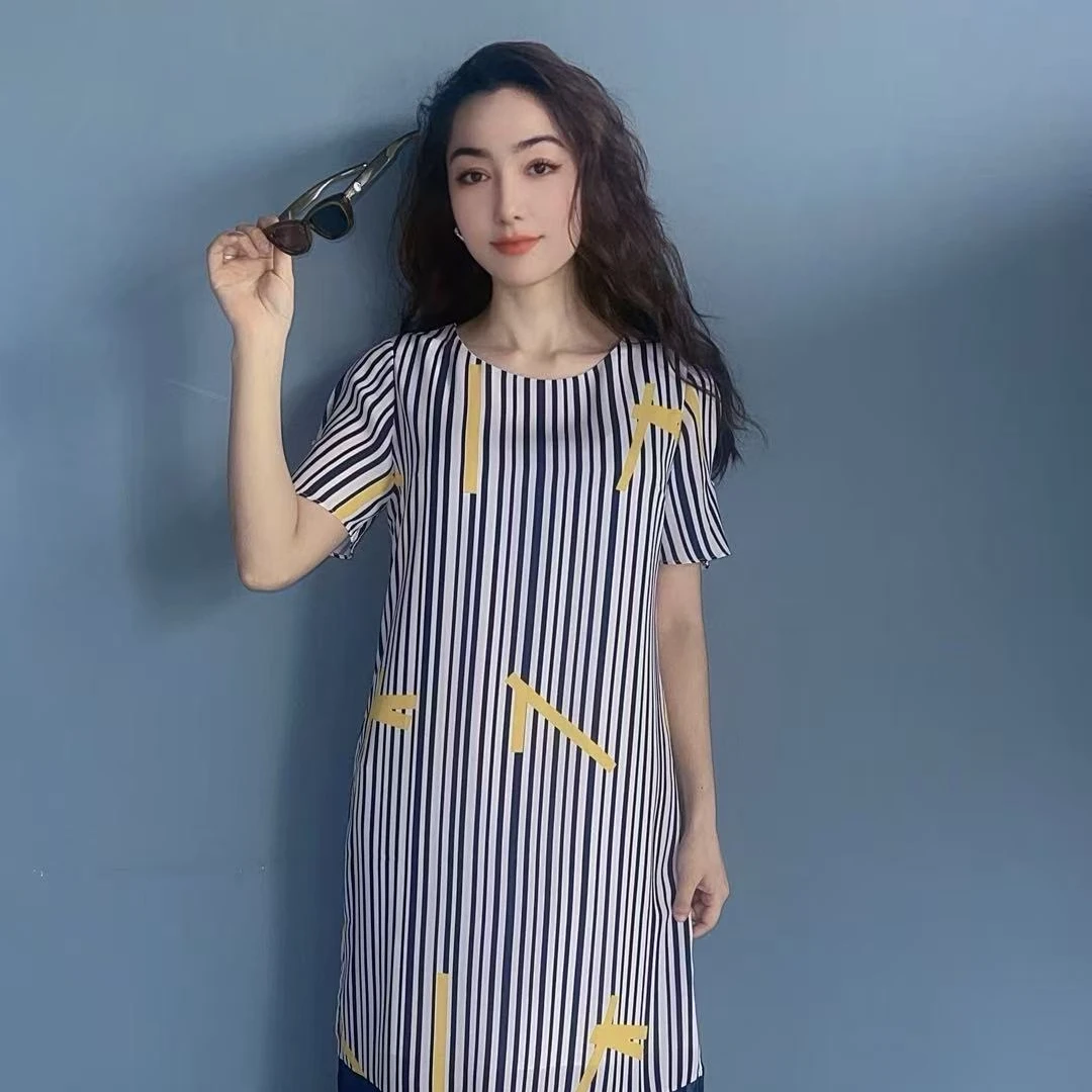 202019 SEHRAN 时尚连衣裙休闲大码夏季女士薄款中长款宽松圆领